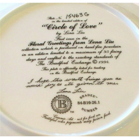 Lena Liu CIRCLE OF LOVE Plate 1st FLORAL GREETINGS - Picture 7 of 7